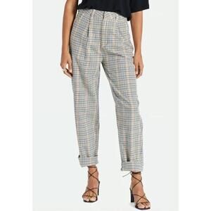Brixton Victory Trouser Pant Mustard Beige Plaid Pleated Academia sz 26 Preppy